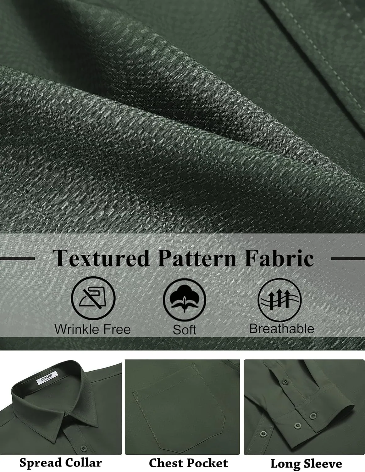 COOFANDY Mens Dress Shirts Long Sleeve Wrinkle Free Shirt Textured Business Casual Button Down Shirt