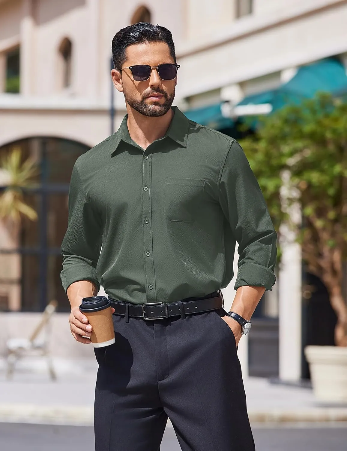 COOFANDY Mens Dress Shirts Long Sleeve Wrinkle Free Shirt Textured Business Casual Button Down Shirt