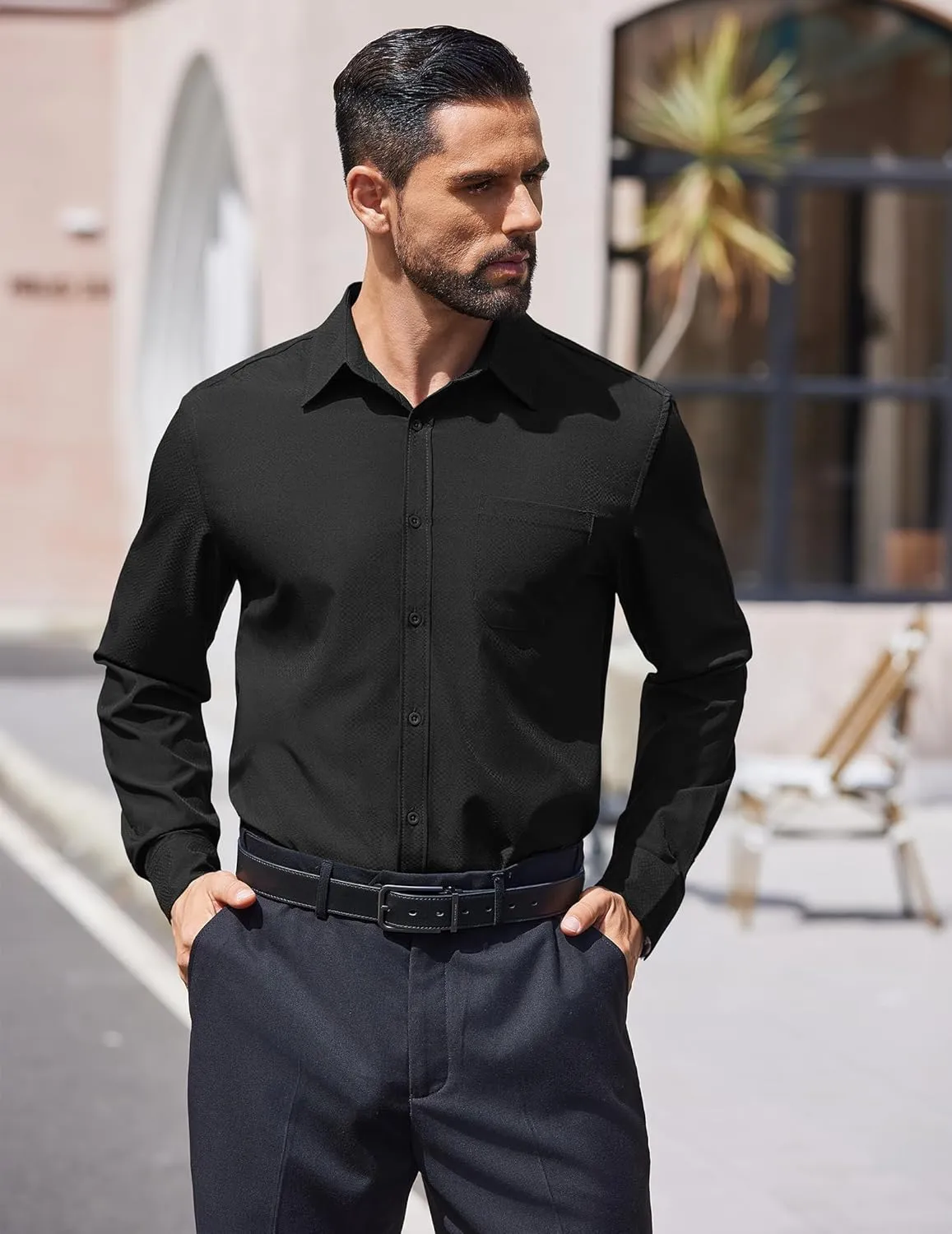 COOFANDY Mens Dress Shirts Long Sleeve Wrinkle Free Shirt Textured Business Casual Button Down Shirt