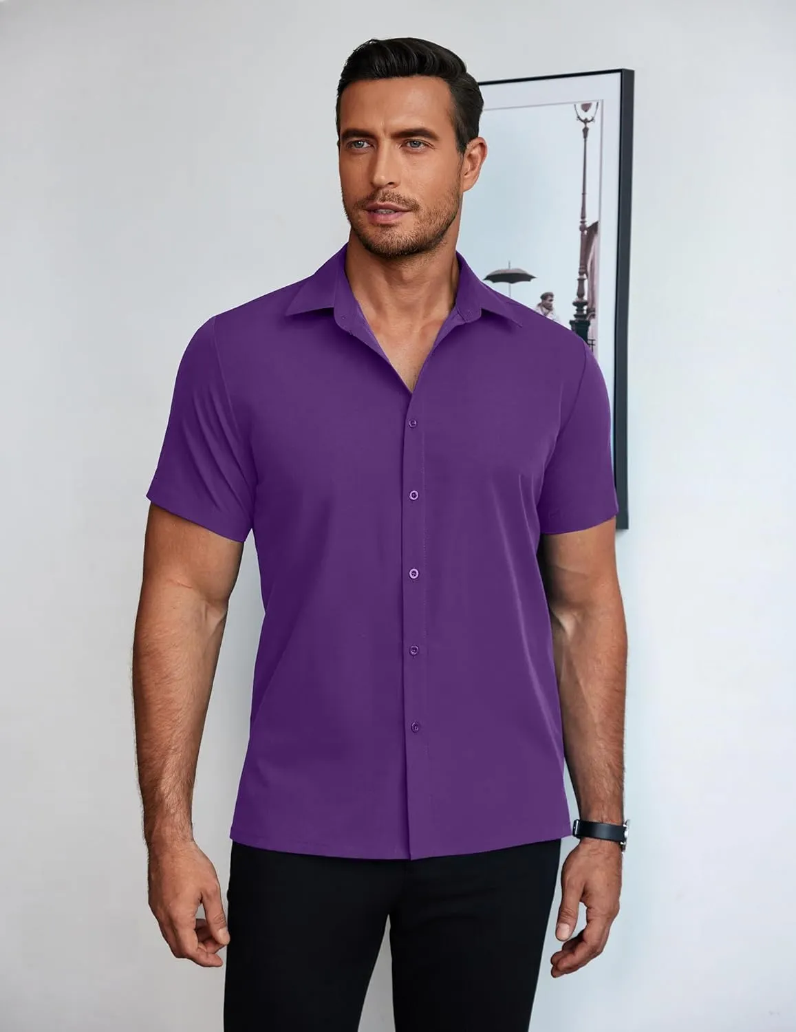 COOFANDY Mens Dress Shirts Short Sleeve Lightweight Wrinkle Free Untucked Button Down Shirt