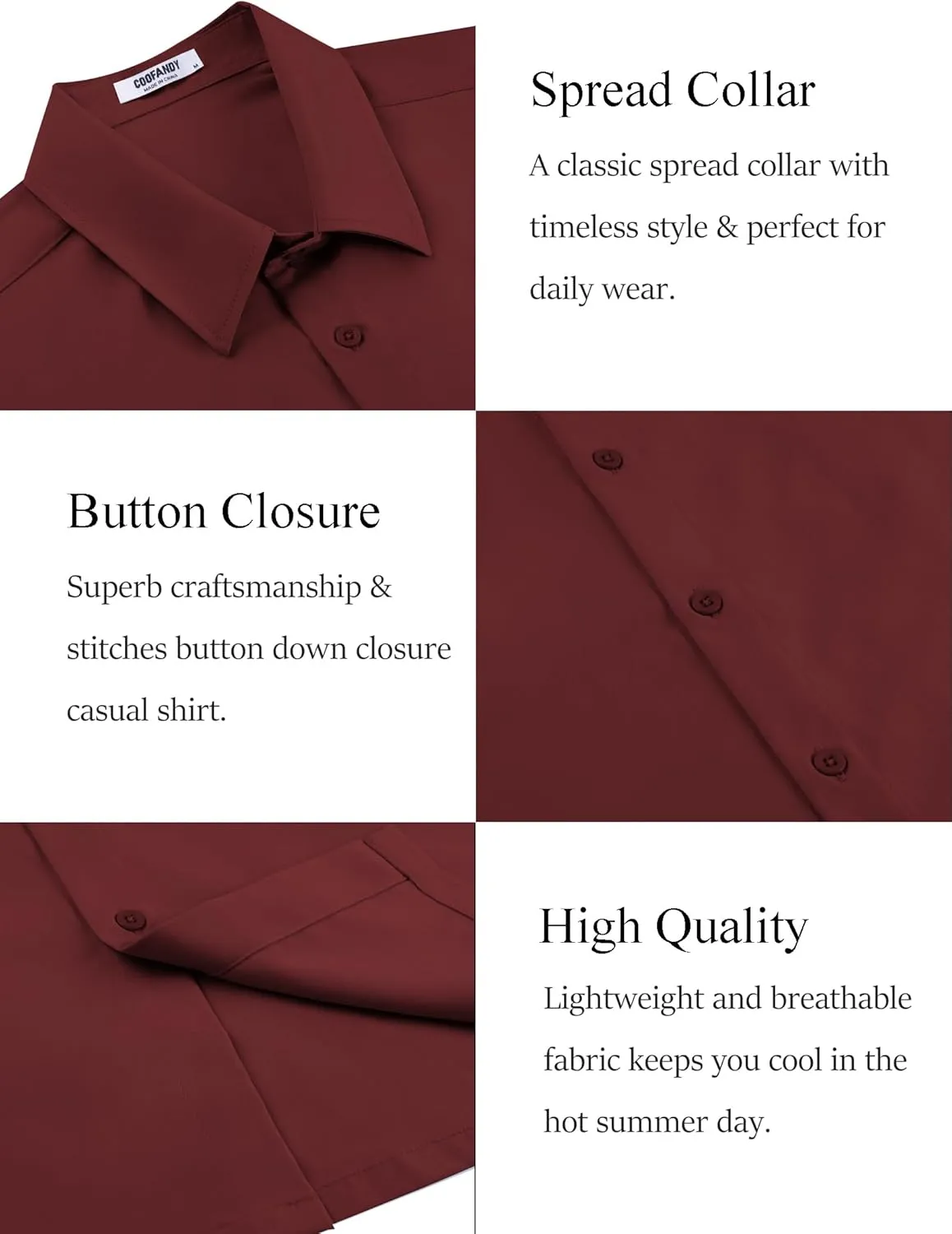 COOFANDY Mens Dress Shirts Short Sleeve Lightweight Wrinkle Free Untucked Button Down Shirt