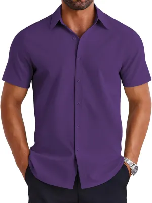 COOFANDY Mens Dress Shirts Short Sleeve Lightweight Wrinkle Free Untucked Button Down Shirt