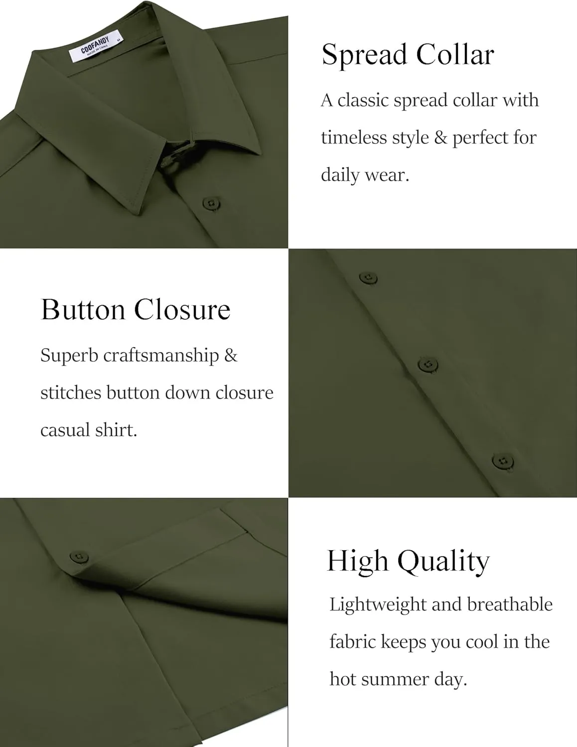 COOFANDY Mens Dress Shirts Short Sleeve Lightweight Wrinkle Free Untucked Button Down Shirt