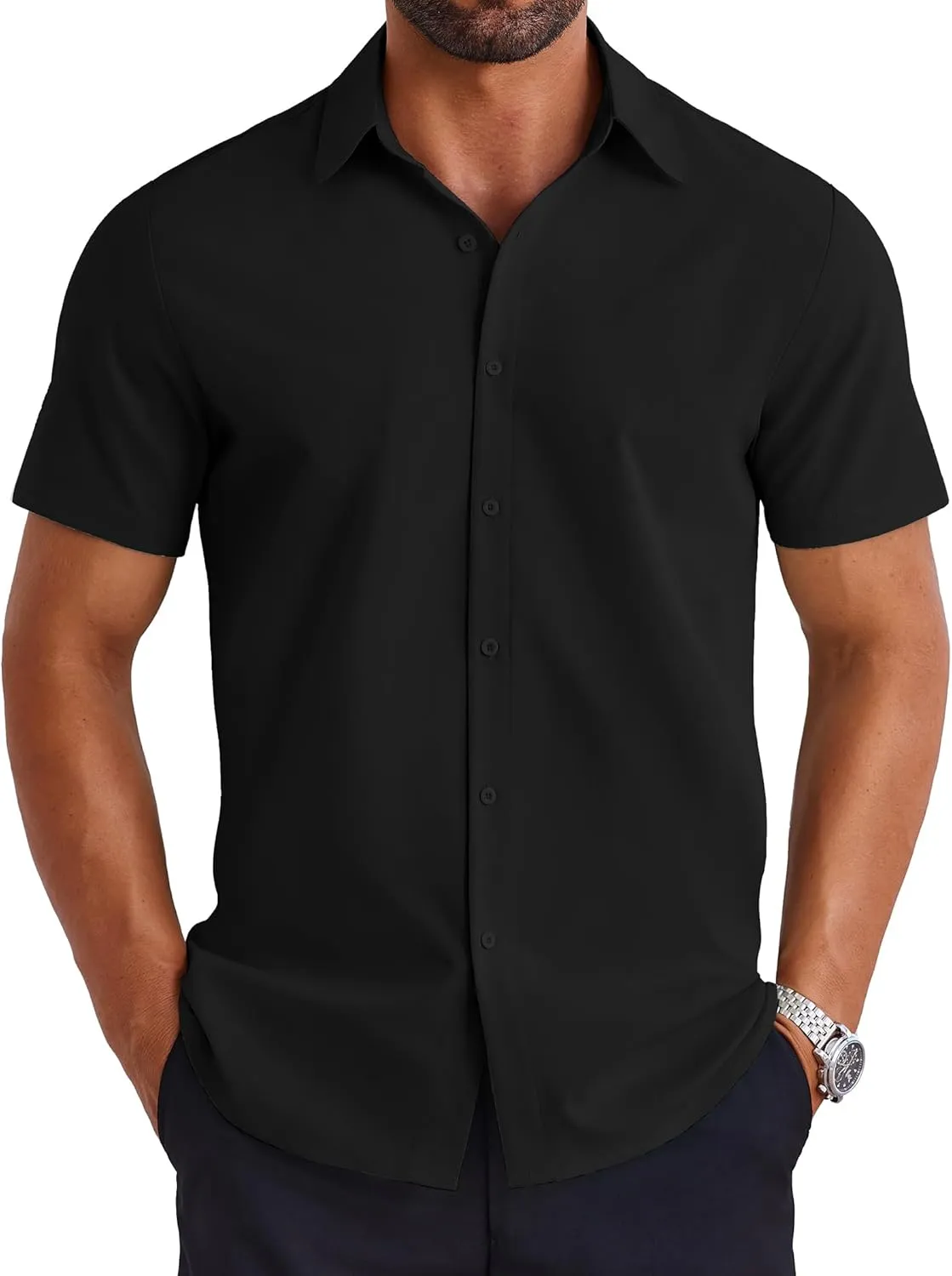 COOFANDY Mens Dress Shirts Short Sleeve Lightweight Wrinkle Free Untucked Button Down Shirt