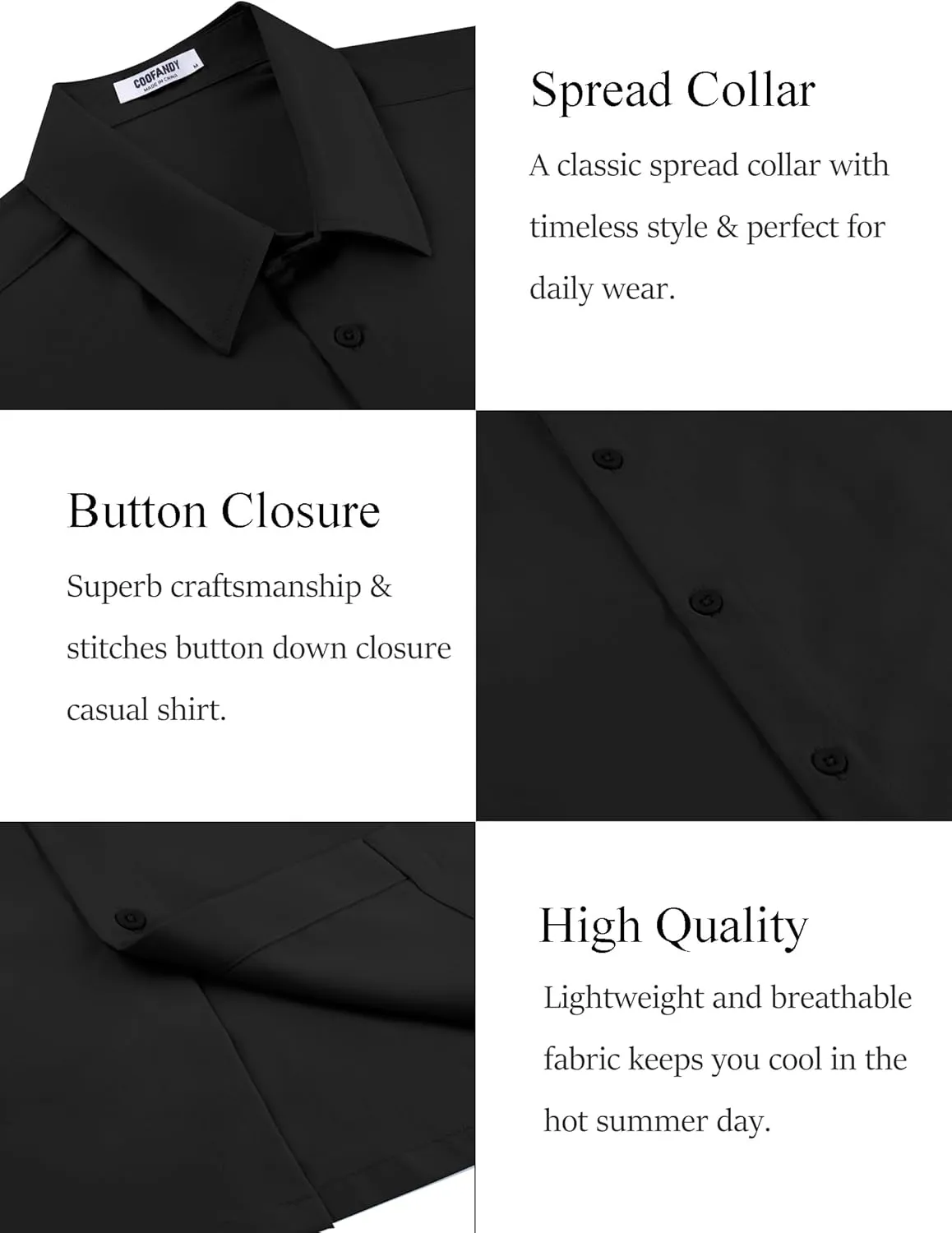 COOFANDY Mens Dress Shirts Short Sleeve Lightweight Wrinkle Free Untucked Button Down Shirt
