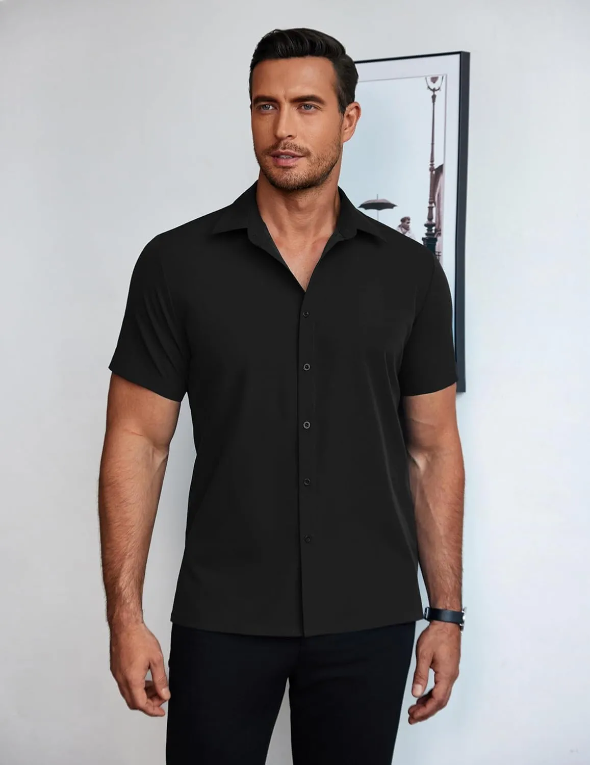 COOFANDY Mens Dress Shirts Short Sleeve Lightweight Wrinkle Free Untucked Button Down Shirt