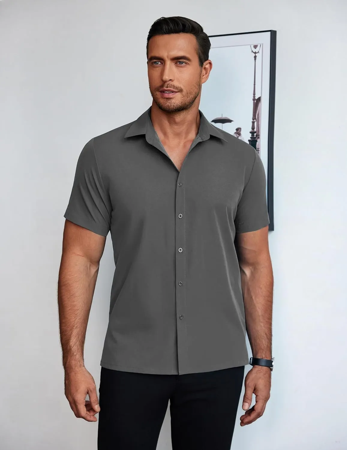 COOFANDY Mens Dress Shirts Short Sleeve Lightweight Wrinkle Free Untucked Button Down Shirt