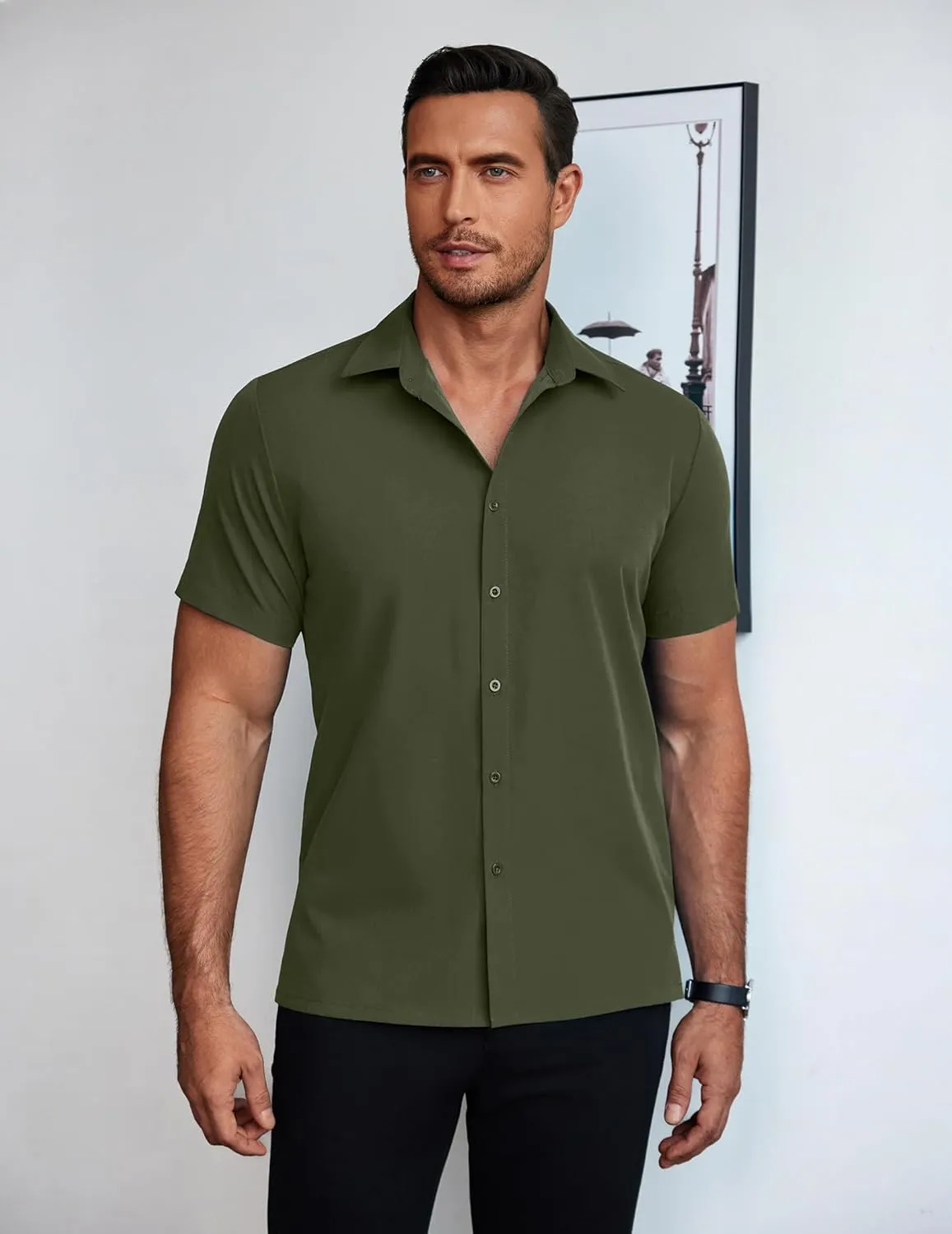 COOFANDY Mens Dress Shirts Short Sleeve Lightweight Wrinkle Free Untucked Button Down Shirt