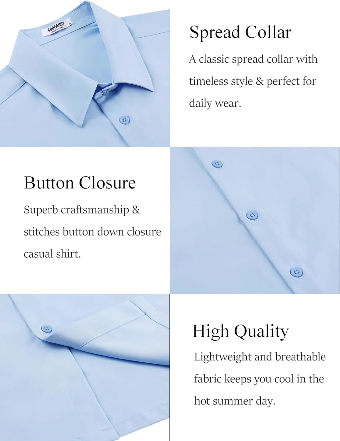 COOFANDY Mens Dress Shirts Short Sleeve Lightweight Wrinkle Free Untucked Button Down Shirt