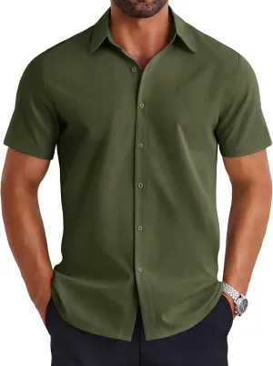 COOFANDY Mens Dress Shirts Short Sleeve Lightweight Wrinkle Free Untucked Button Down Shirt