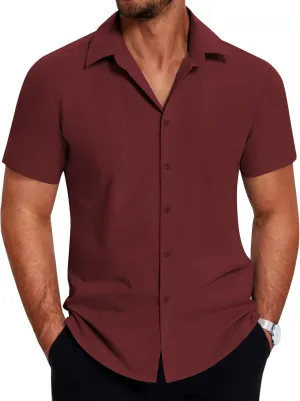 COOFANDY Mens Dress Shirts Short Sleeve Lightweight Wrinkle Free Untucked Button Down Shirt