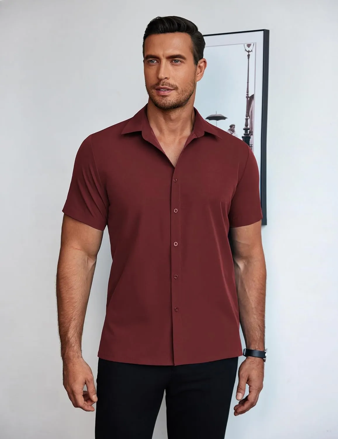 COOFANDY Mens Dress Shirts Short Sleeve Lightweight Wrinkle Free Untucked Button Down Shirt