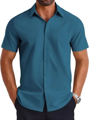 COOFANDY Mens Dress Shirts Short Sleeve Lightweight Wrinkle Free Untucked Button Down Shirt