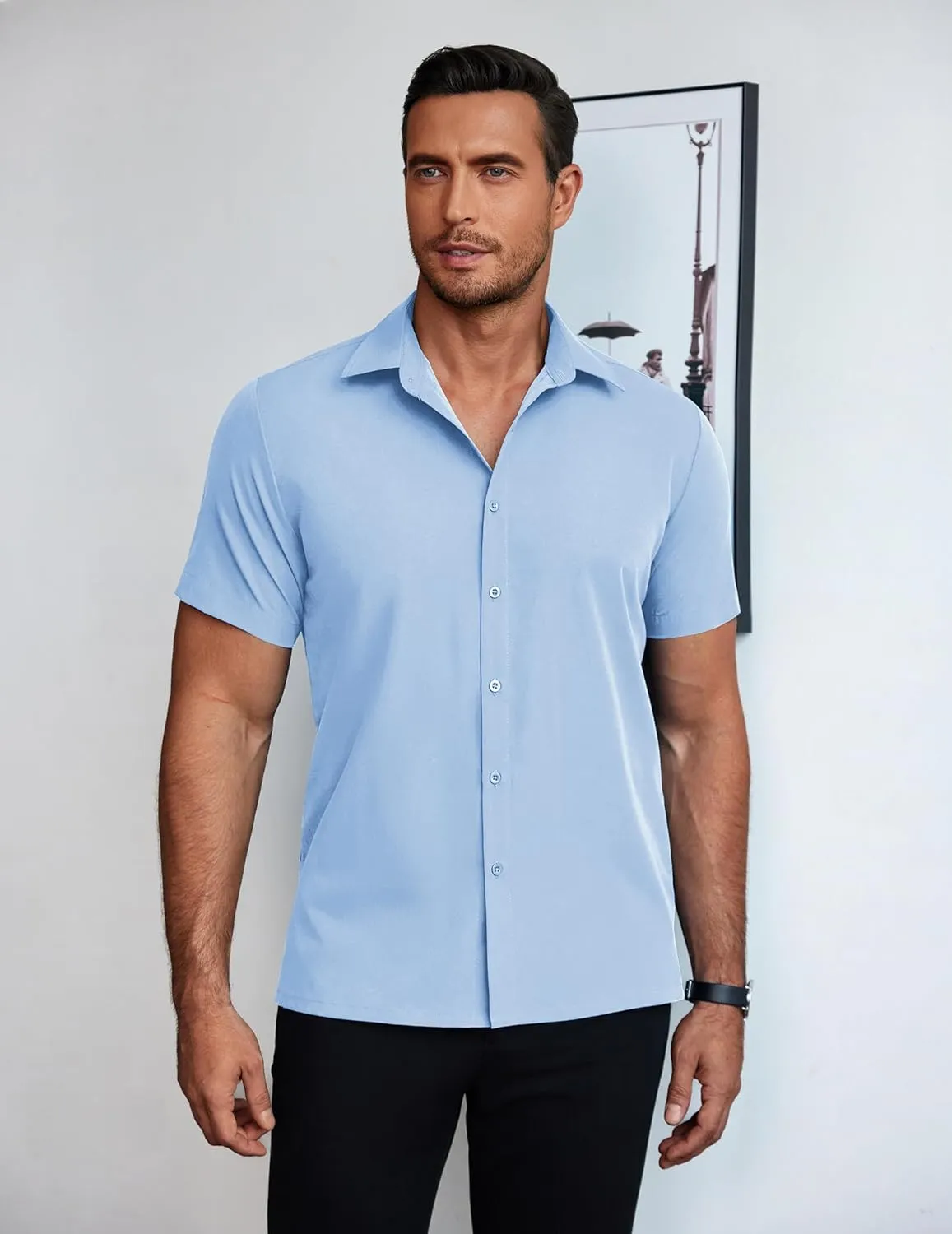 COOFANDY Mens Dress Shirts Short Sleeve Lightweight Wrinkle Free Untucked Button Down Shirt