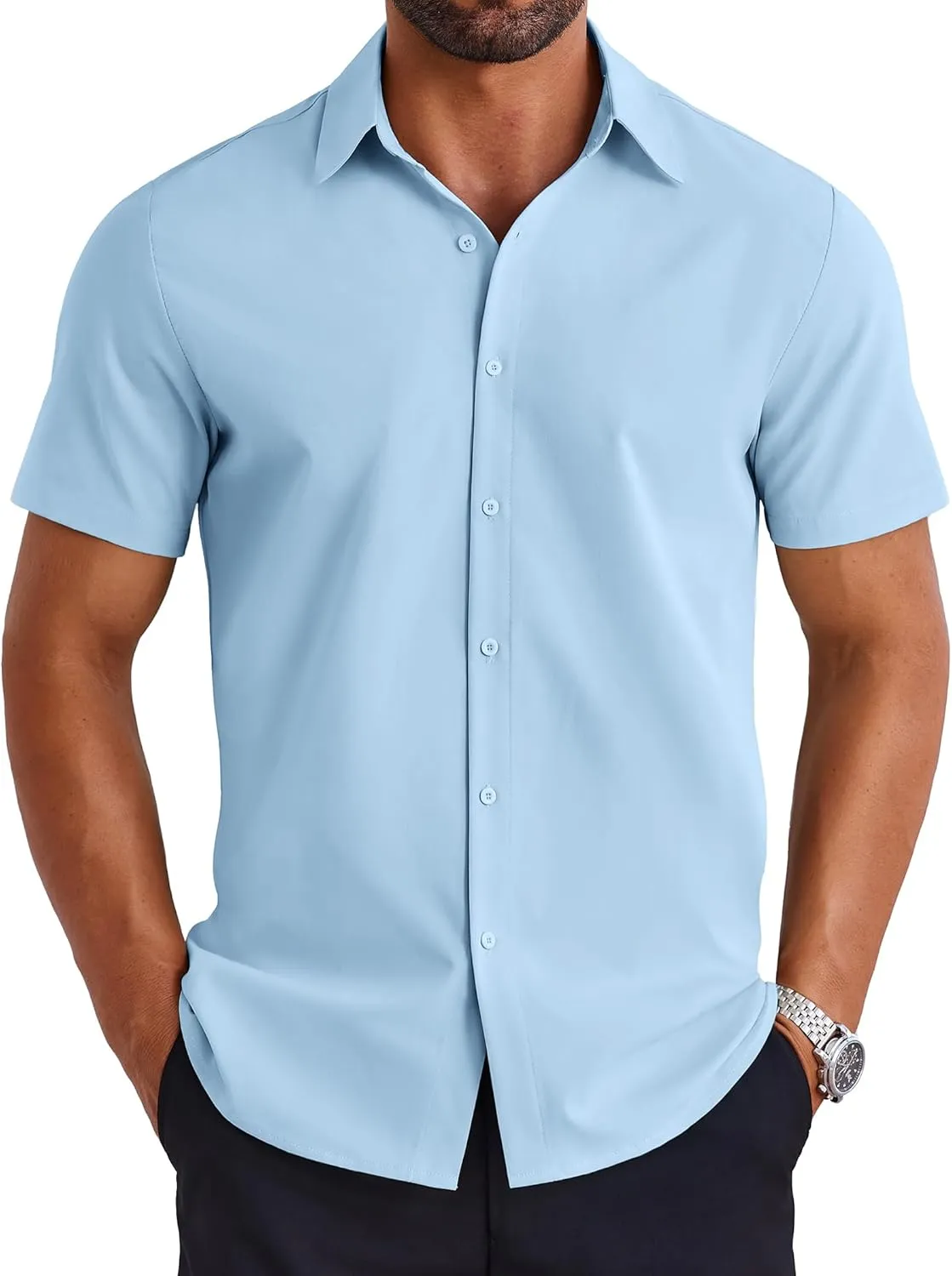 COOFANDY Mens Dress Shirts Short Sleeve Lightweight Wrinkle Free Untucked Button Down Shirt