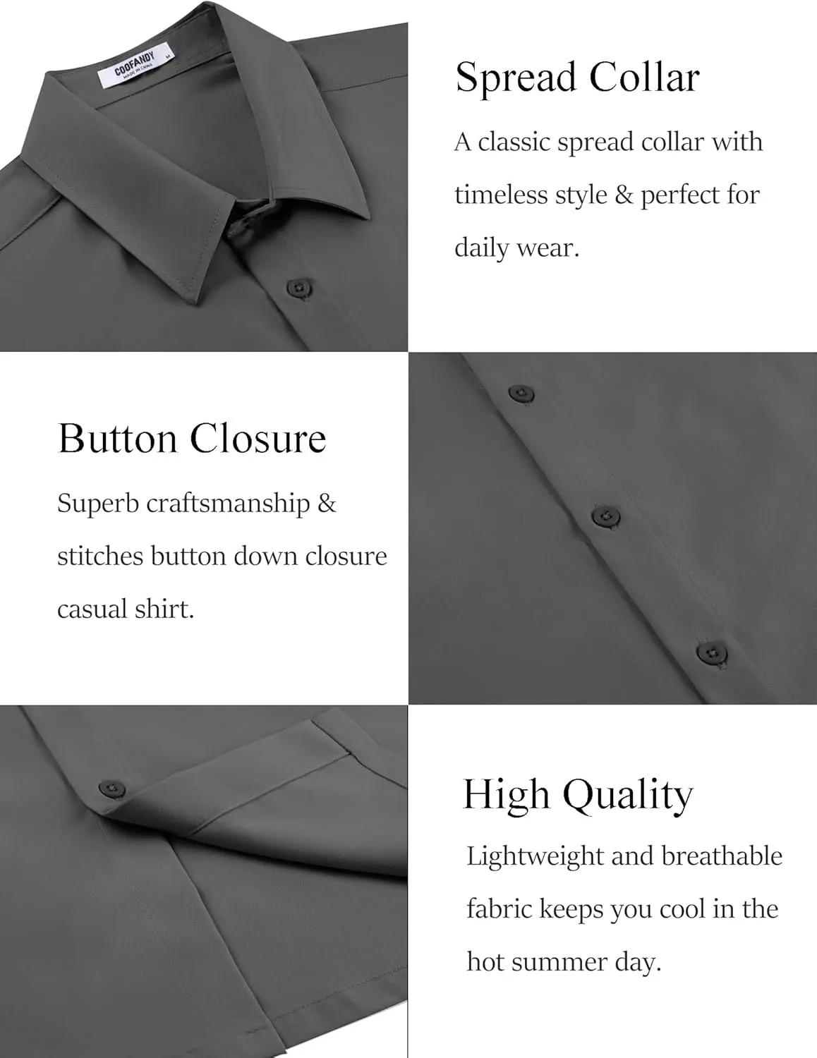 COOFANDY Mens Dress Shirts Short Sleeve Lightweight Wrinkle Free Untucked Button Down Shirt