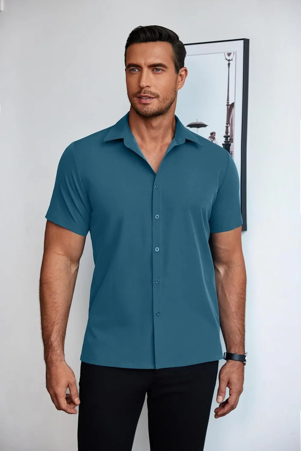 COOFANDY Mens Dress Shirts Short Sleeve Lightweight Wrinkle Free Untucked Button Down Shirt