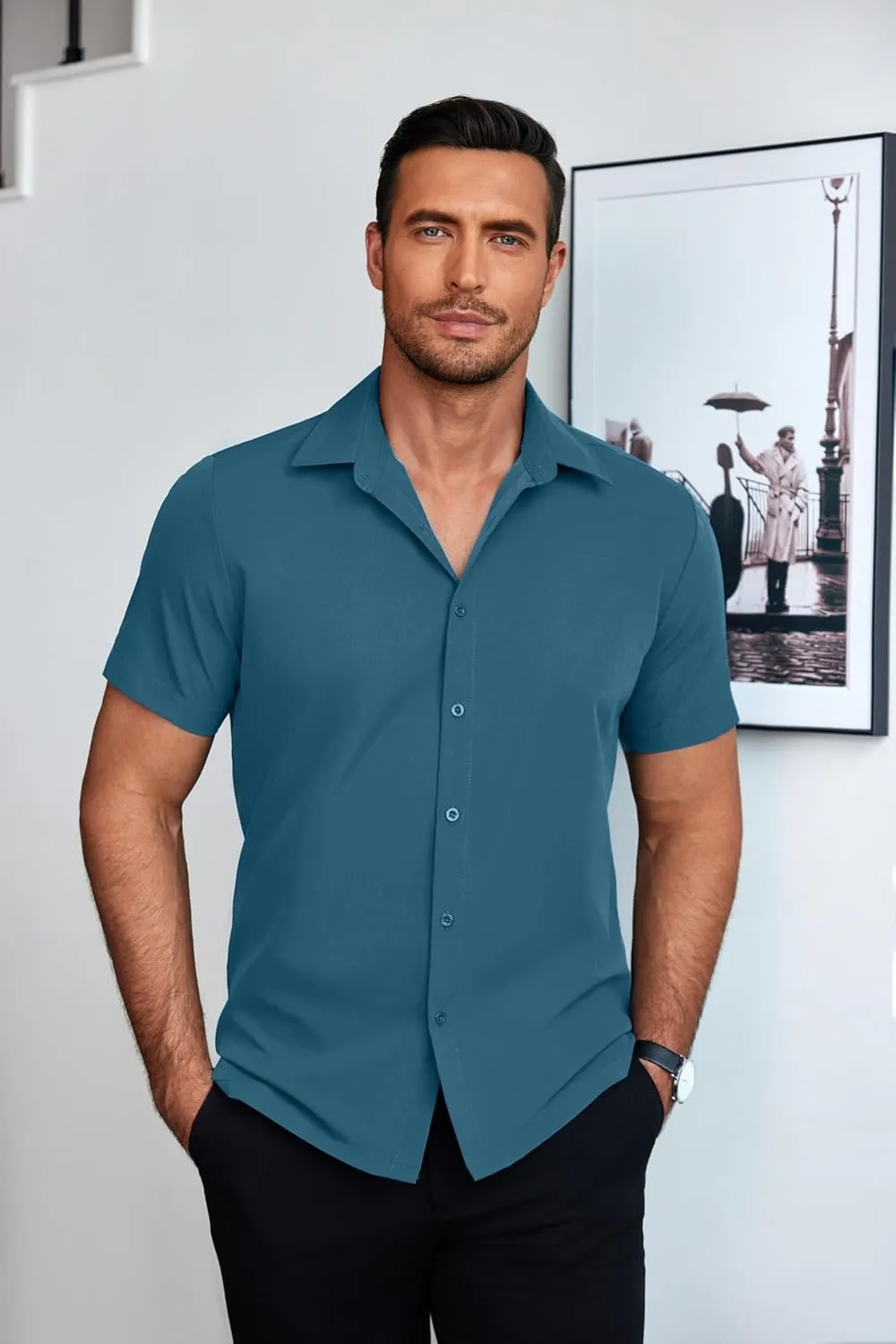 COOFANDY Mens Dress Shirts Short Sleeve Lightweight Wrinkle Free Untucked Button Down Shirt