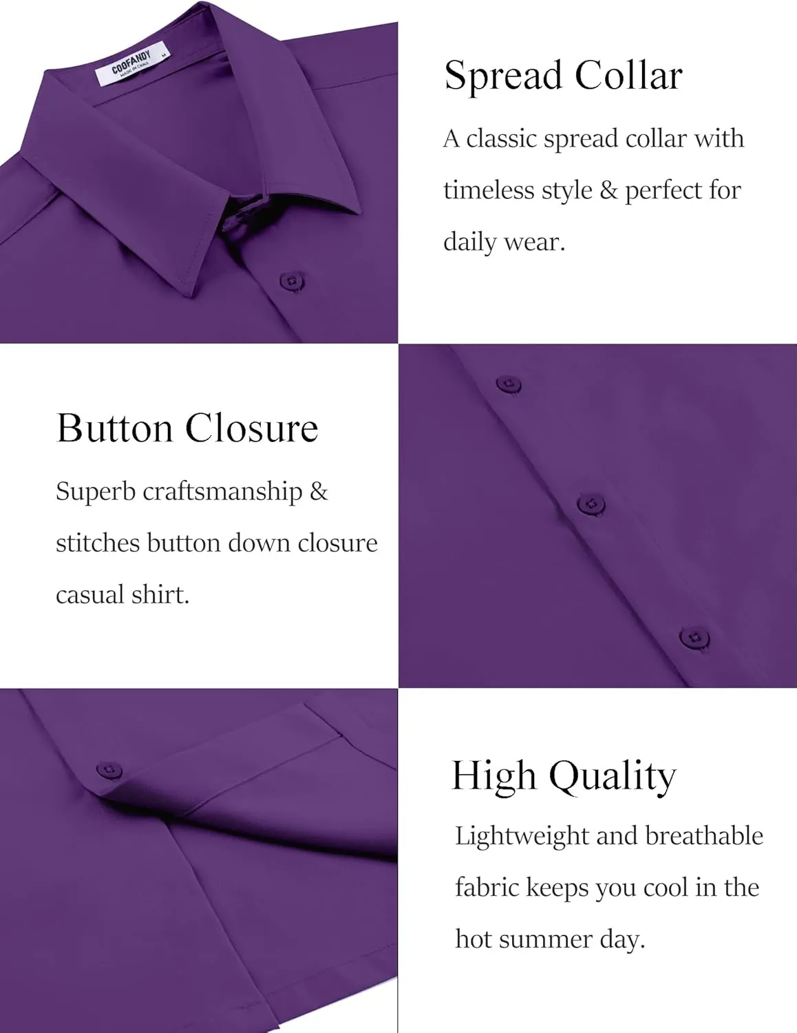 COOFANDY Mens Dress Shirts Short Sleeve Lightweight Wrinkle Free Untucked Button Down Shirt