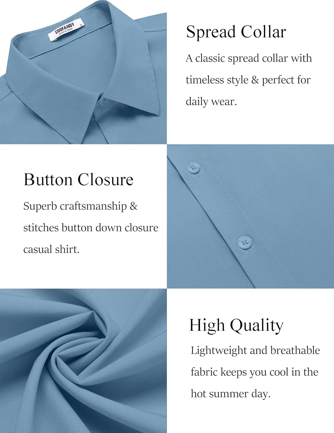 COOFANDY Mens Dress Shirts Short Sleeve Regular Fit Lightweight Untucked Button Down Shirt