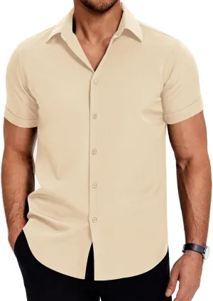 COOFANDY Mens Dress Shirts Short Sleeve Regular Fit Lightweight Untucked Button Down Shirt