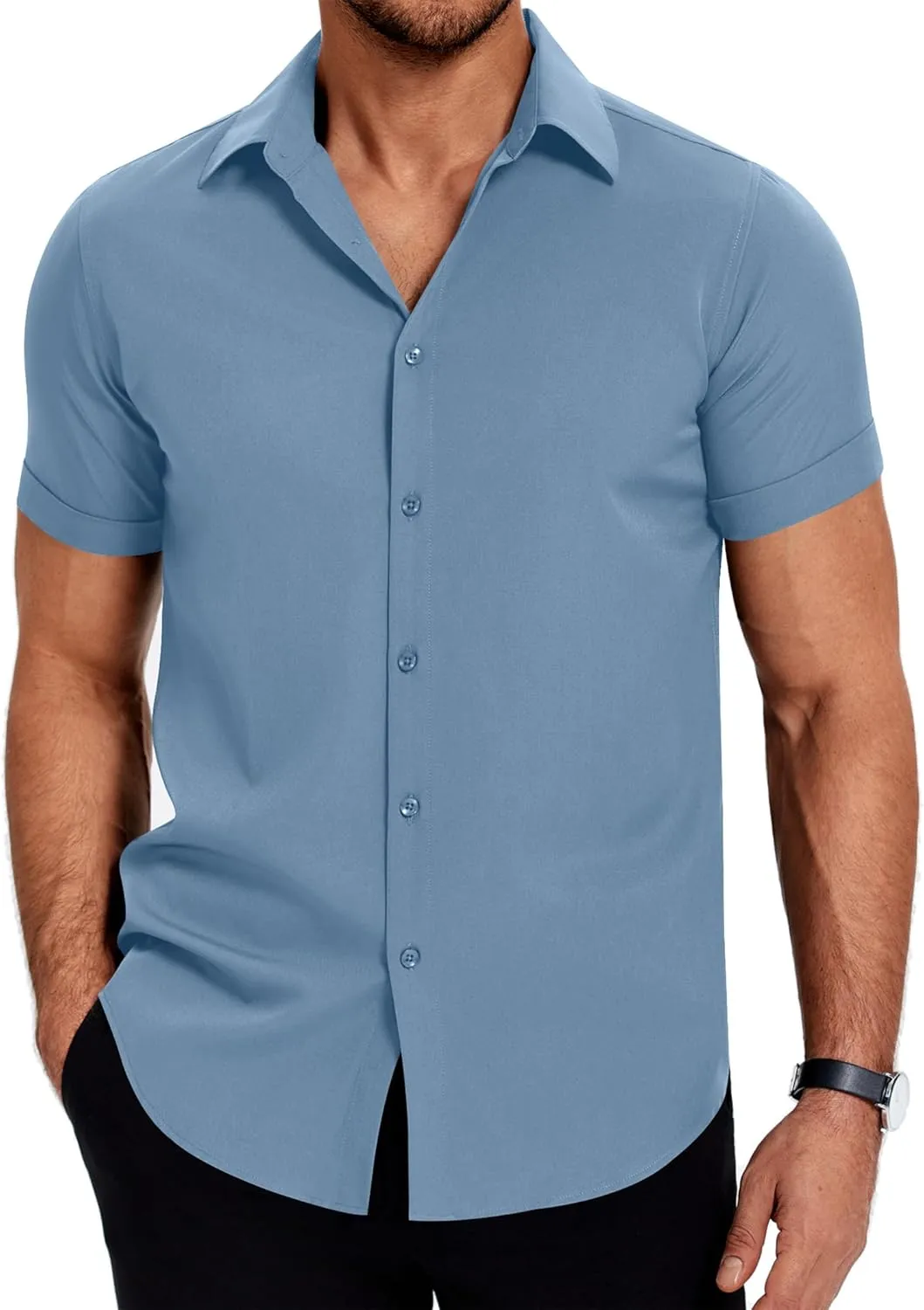 COOFANDY Mens Dress Shirts Short Sleeve Regular Fit Lightweight Untucked Button Down Shirt