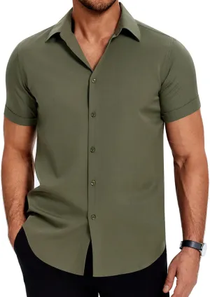 COOFANDY Mens Dress Shirts Short Sleeve Regular Fit Lightweight Untucked Button Down Shirt