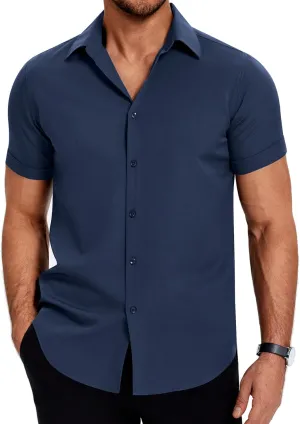 COOFANDY Mens Dress Shirts Short Sleeve Regular Fit Lightweight Untucked Button Down Shirt
