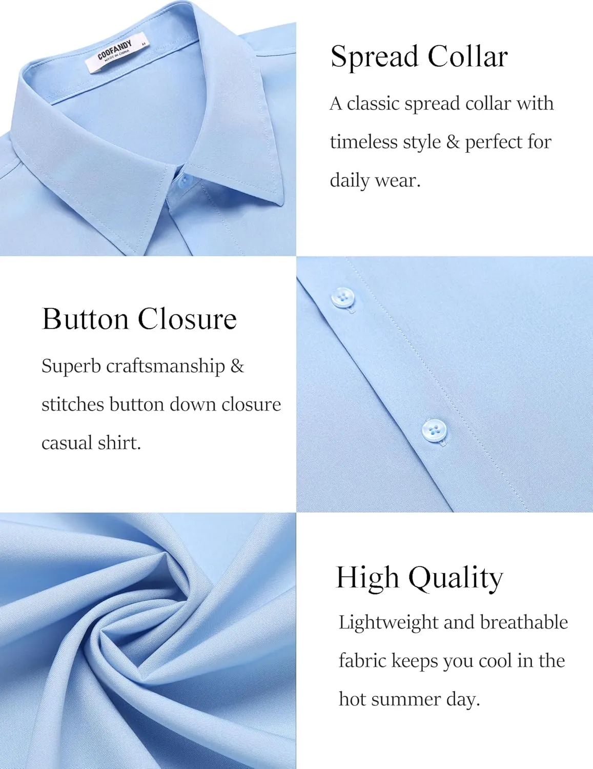 COOFANDY Mens Dress Shirts Short Sleeve Regular Fit Lightweight Untucked Button Down Shirt