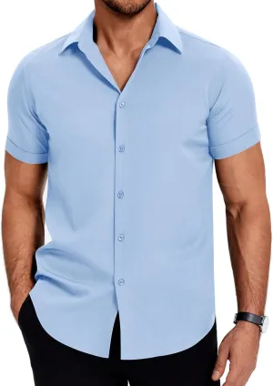 COOFANDY Mens Dress Shirts Short Sleeve Regular Fit Lightweight Untucked Button Down Shirt