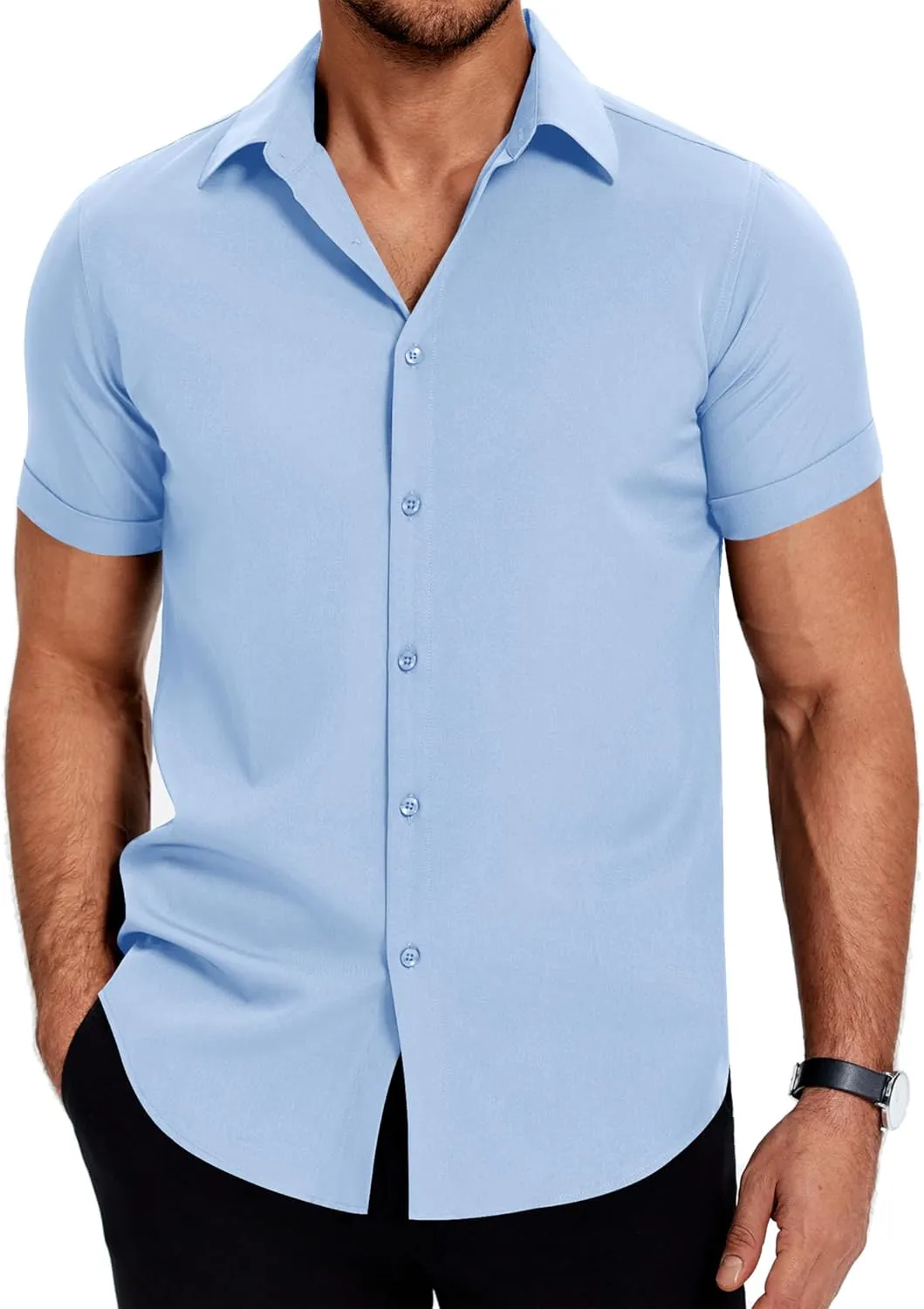 COOFANDY Mens Dress Shirts Short Sleeve Regular Fit Lightweight Untucked Button Down Shirt