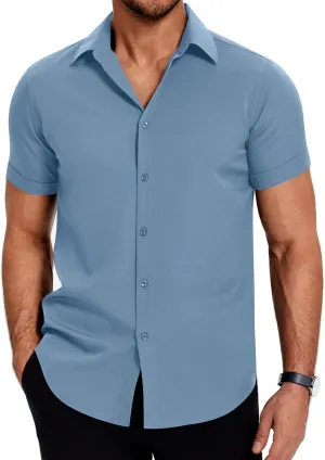COOFANDY Mens Dress Shirts Short Sleeve Regular Fit Lightweight Untucked Button Down Shirt
