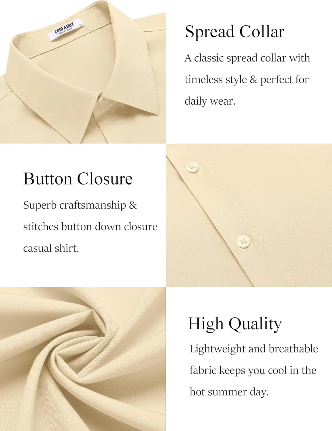 COOFANDY Mens Dress Shirts Short Sleeve Regular Fit Lightweight Untucked Button Down Shirt