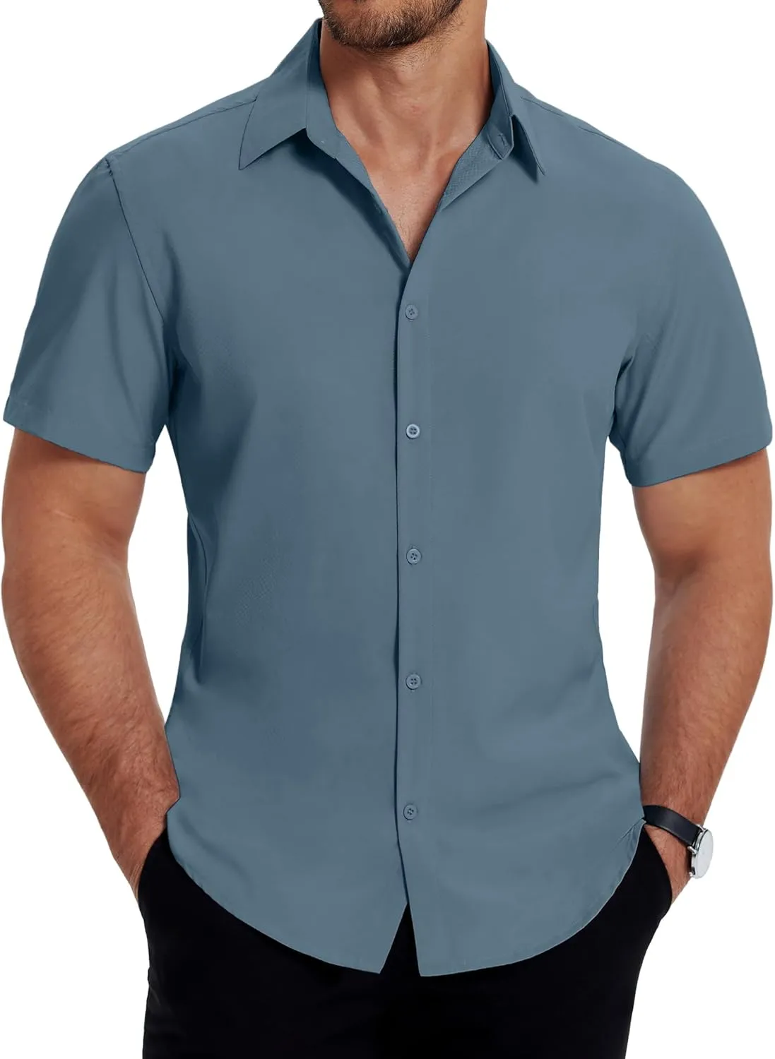 COOFANDY Men's Dress Shirts Stain Shield Short Sleeve Button Down Shirts Summer Wrinkle Free Business Casual Shirt