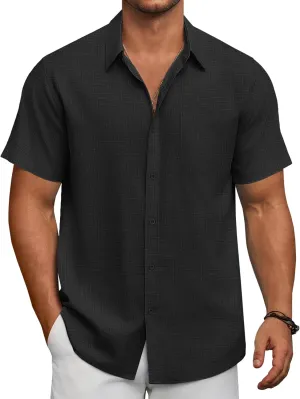 COOFANDY Men's Short Sleeve Button Down Shirts Summer Casual Textured Shirt Vacation Beach Wedding Shirts with Pocket
