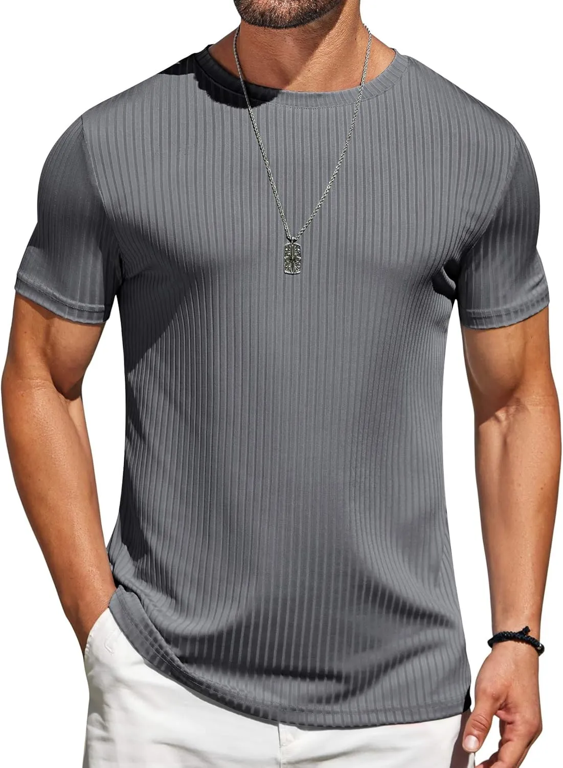 COOFANDY Mens T-Shirts Short Sleeve Plain Tshirts Casual Crew Neck Basic T Shirt Soft Cooling Fitted Stretch Tee Shirts