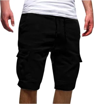 Cotton Men's Cargo Shorts Casual Drawstring Waist Side Pockets Mid Length Relaxed Comfortable Summer Beachwear