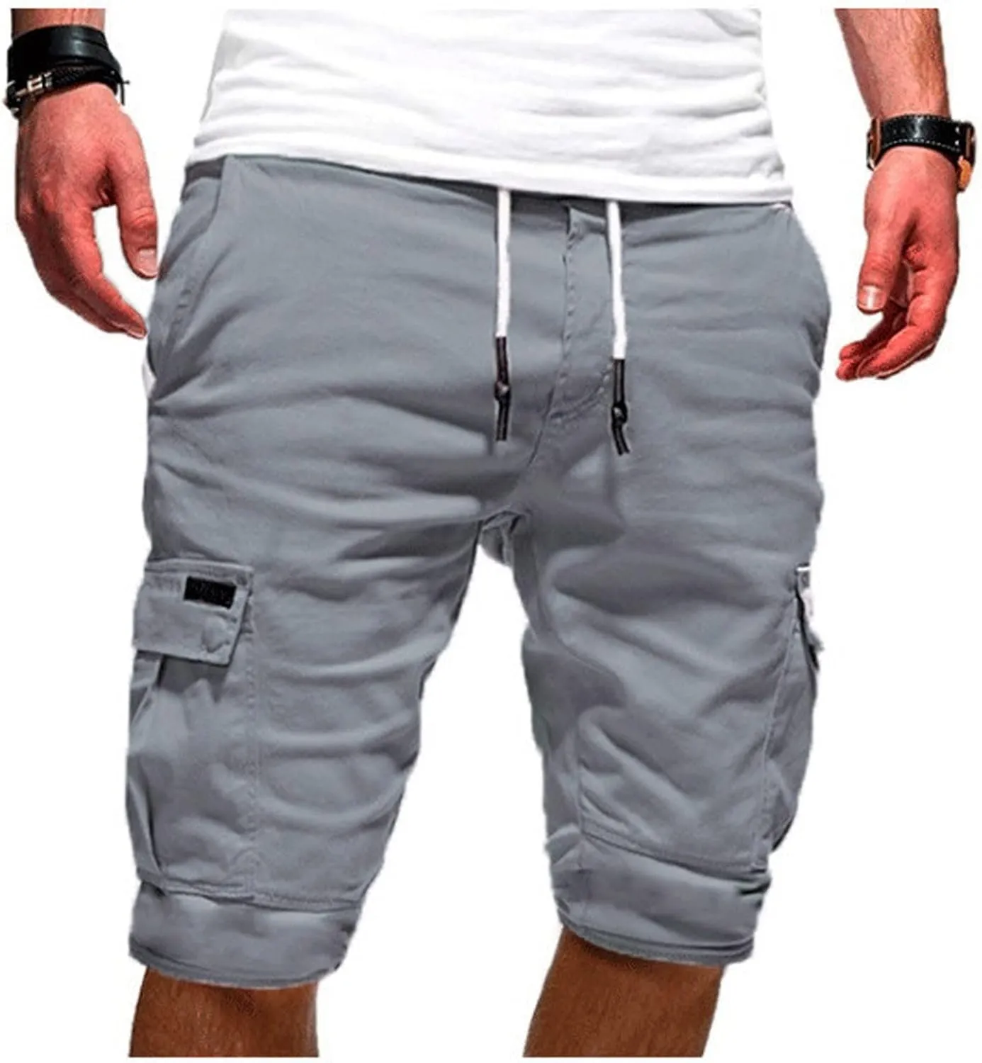Cotton Men's Cargo Shorts Casual Drawstring Waist Side Pockets Mid Length Relaxed Comfortable Summer Beachwear