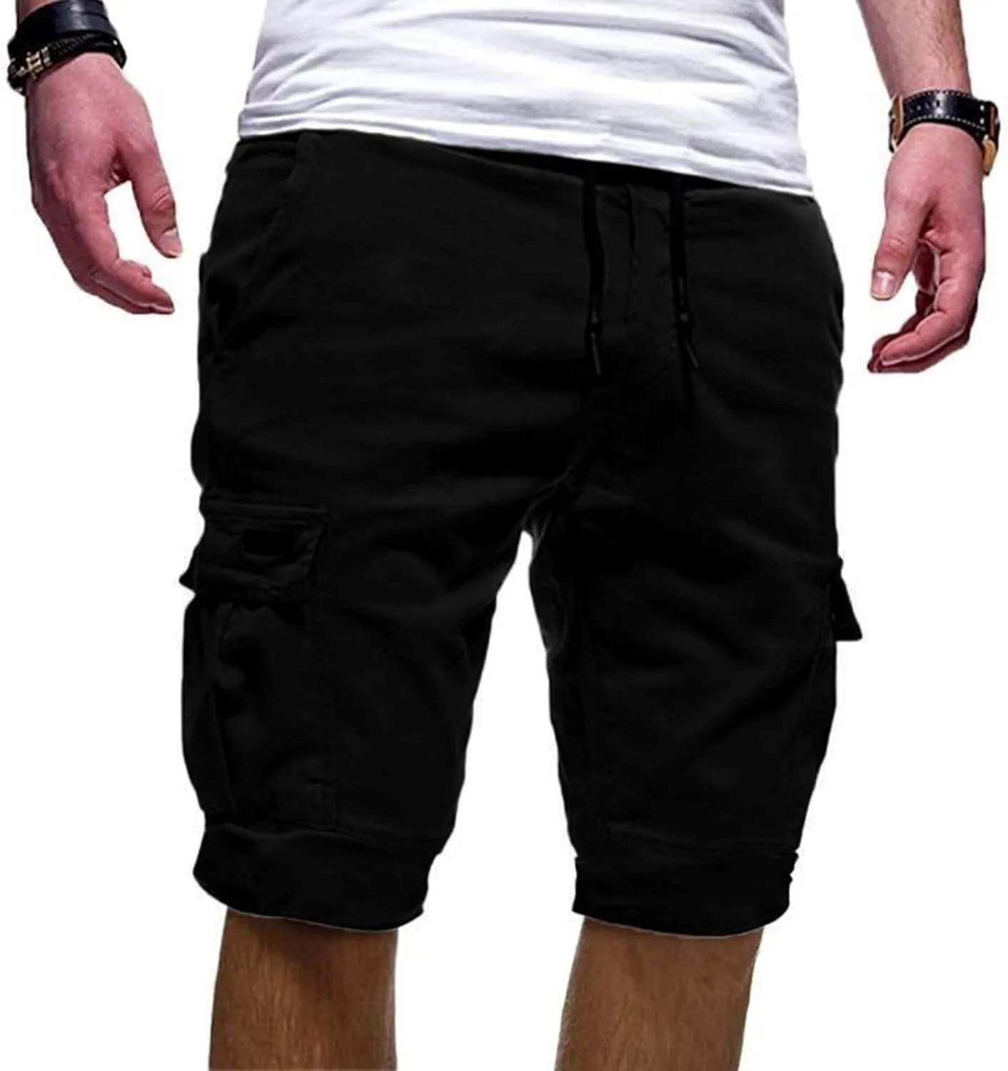 Cotton Men's Cargo Shorts Casual Drawstring Waist Side Pockets Mid Length Relaxed Comfortable Summer Beachwear