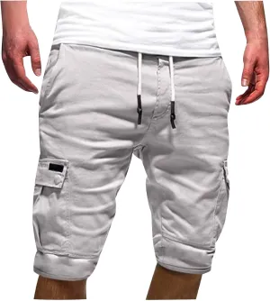 Cotton Men's Cargo Shorts Casual Drawstring Waist Side Pockets Mid Length Relaxed Comfortable Summer Beachwear