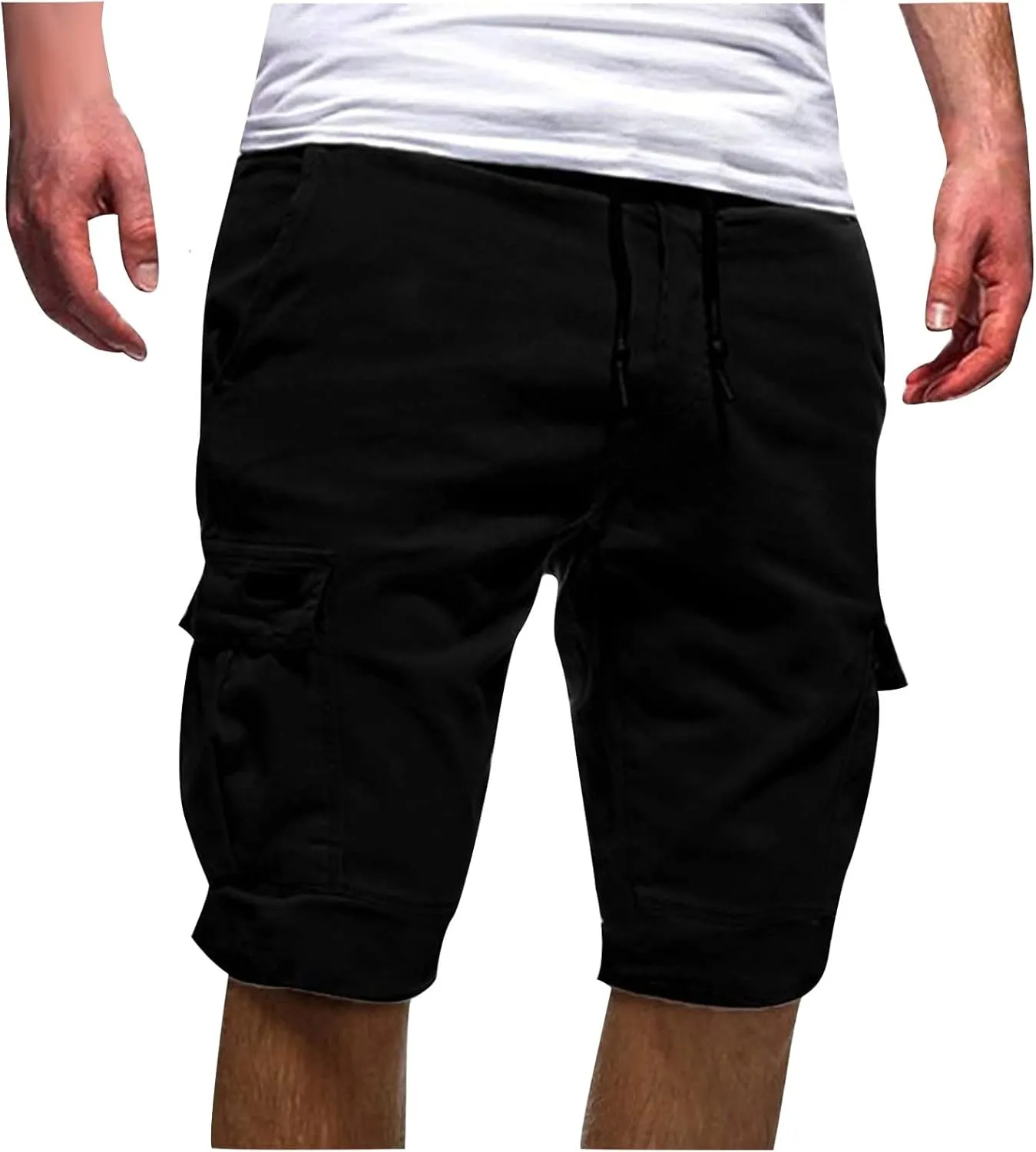 Cotton Men's Cargo Shorts Casual Drawstring Waist Side Pockets Mid Length Relaxed Comfortable Summer Beachwear