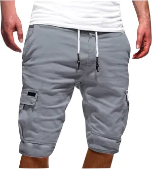 Cotton Men's Cargo Shorts Casual Drawstring Waist Side Pockets Mid Length Relaxed Comfortable Summer Beachwear