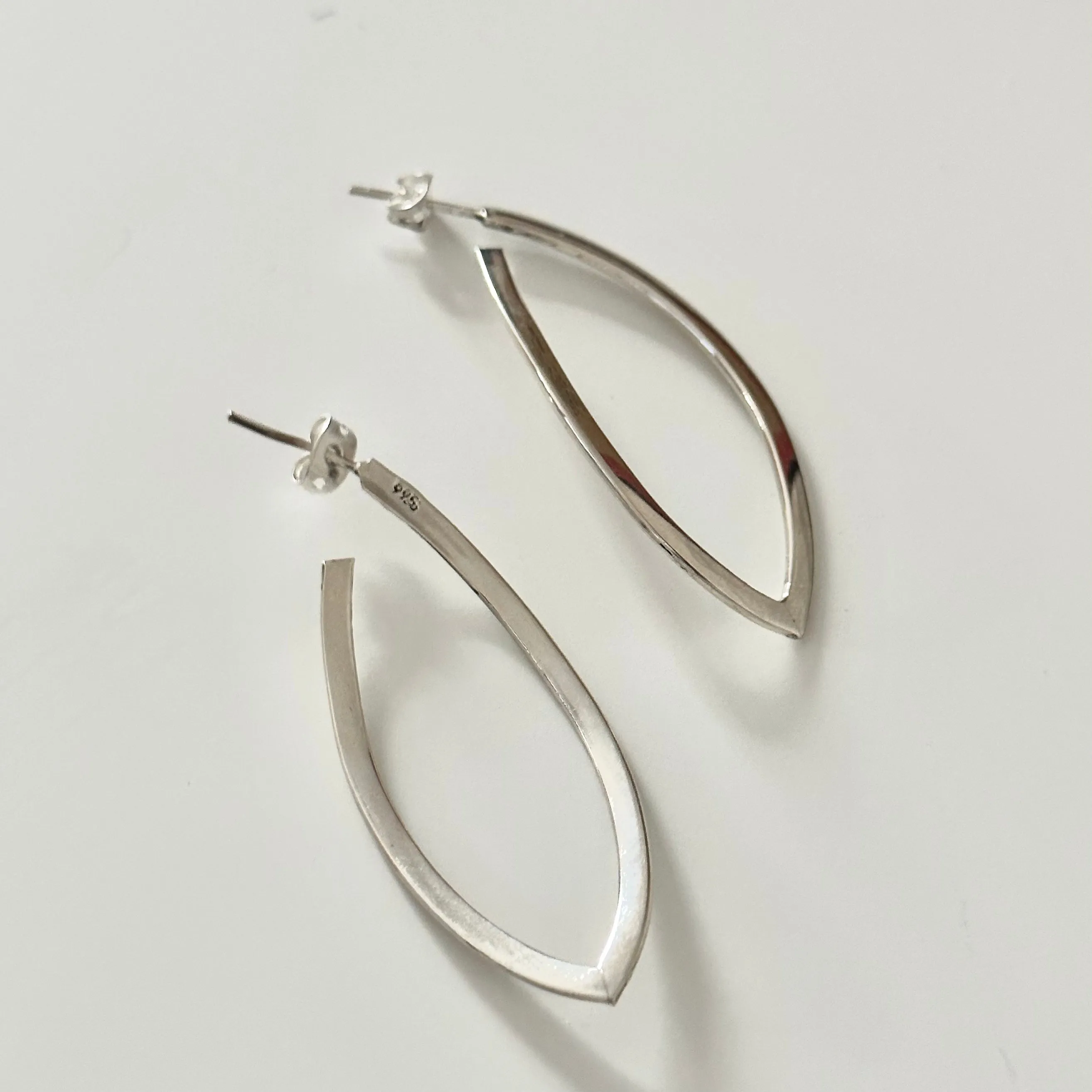 Curved Sterling Silver Hoops in a Leaf Like Shape