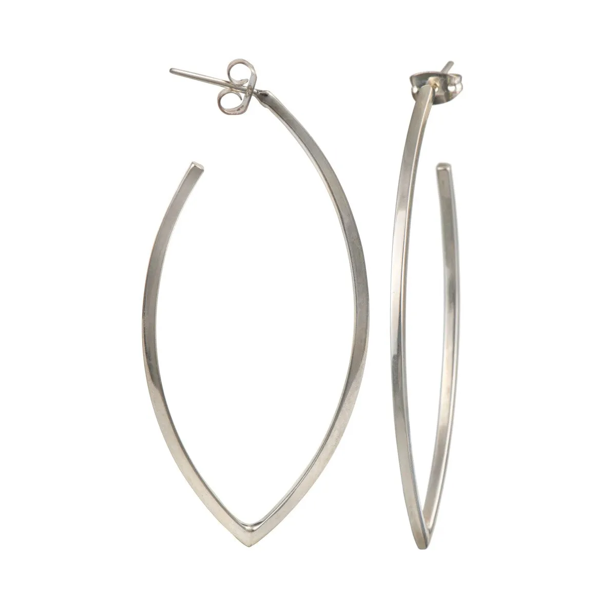 Curved Sterling Silver Hoops in a Leaf Like Shape