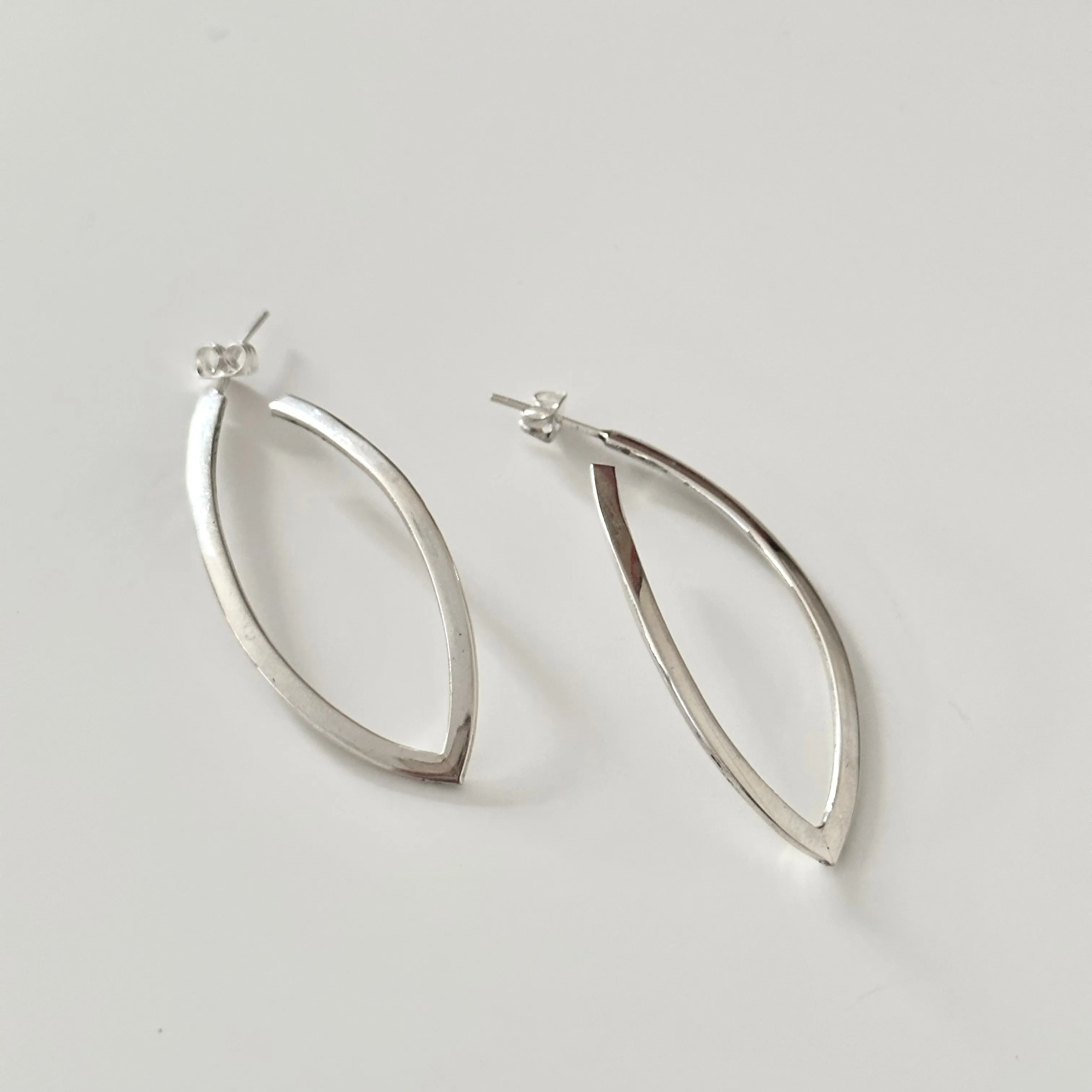 Curved Sterling Silver Hoops in a Leaf Like Shape