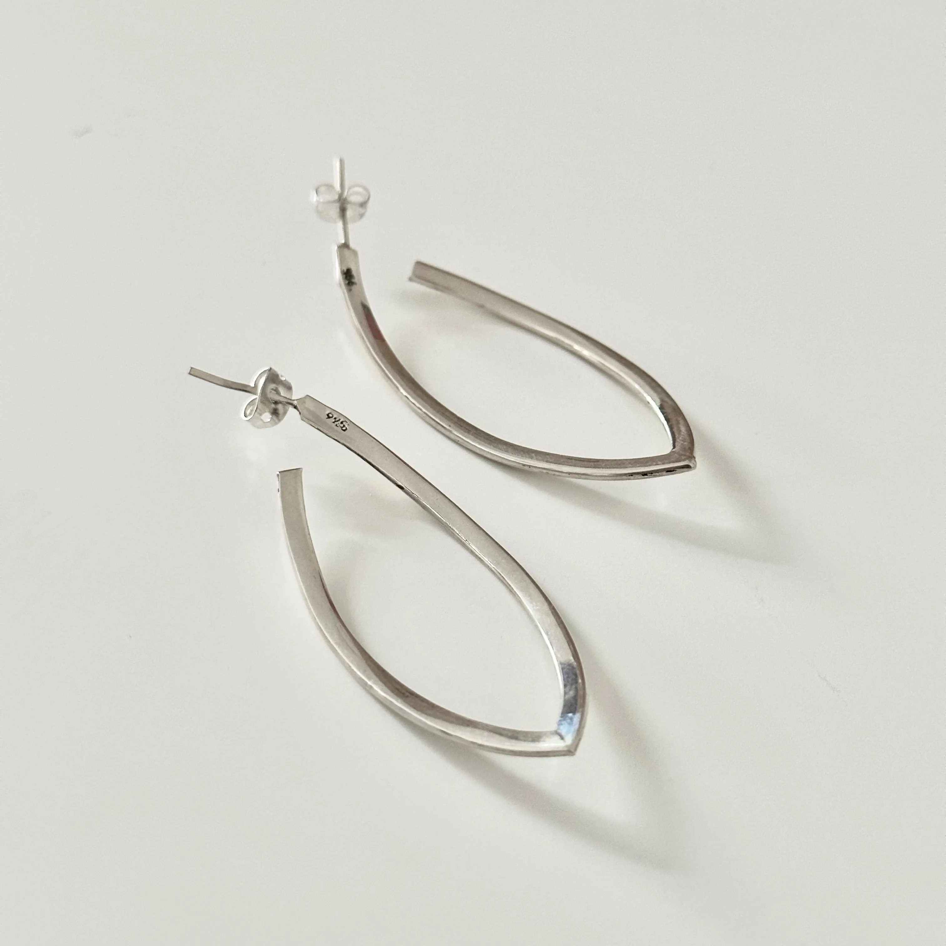 Curved Sterling Silver Hoops in a Leaf Like Shape