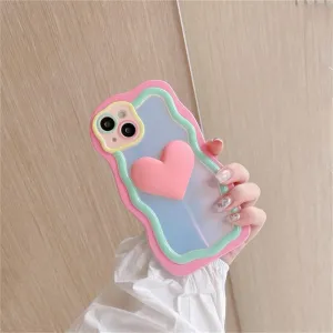 Cute Candy Color Love Heart Contrast Color Wavy Irregular Case for iPhone 16 15 14 13 12 Pro Max Cover,C,for iPhone 16