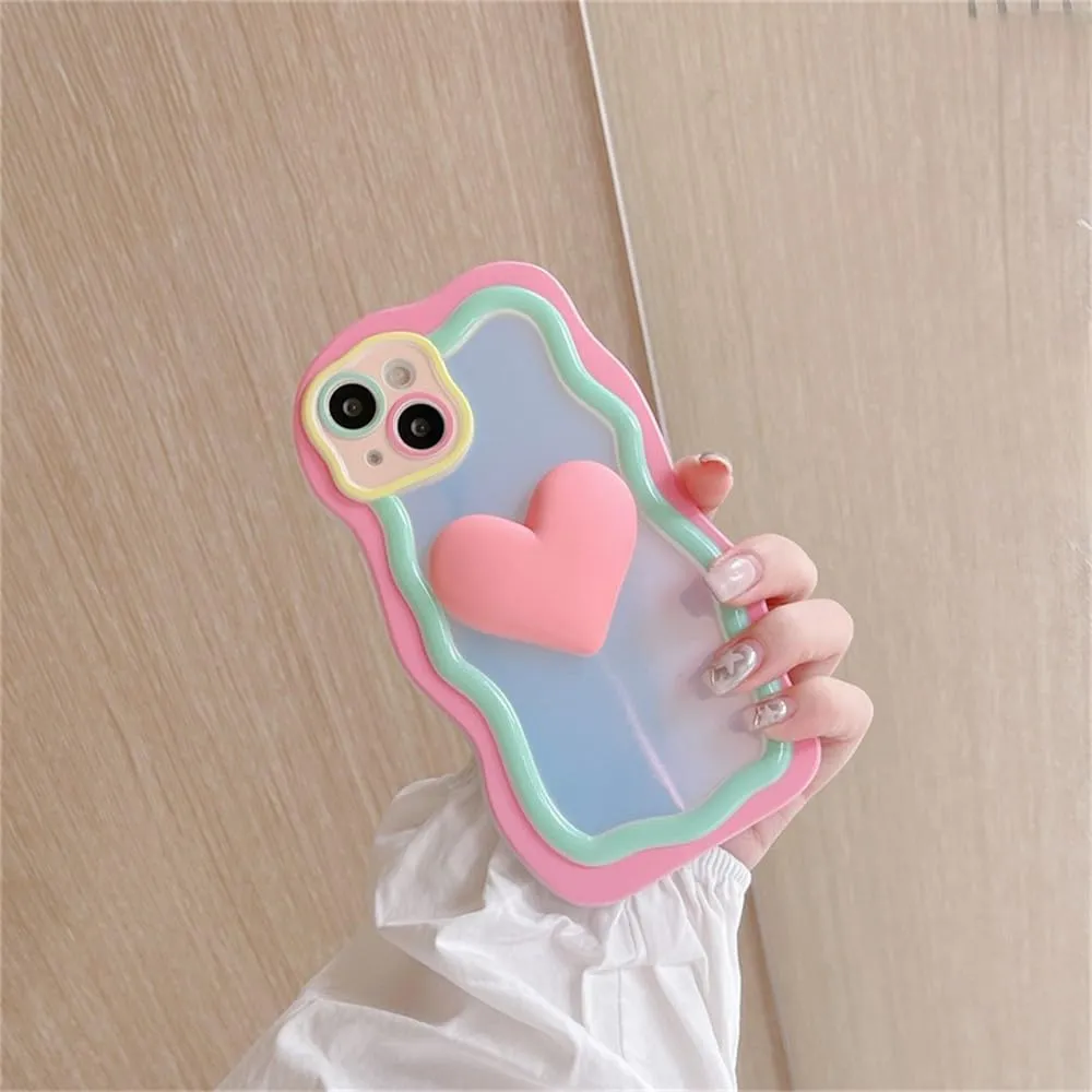 Cute Candy Color Love Heart Contrast Color Wavy Irregular Case for iPhone 16 15 14 13 12 Pro Max Cover,C,for iPhone 16