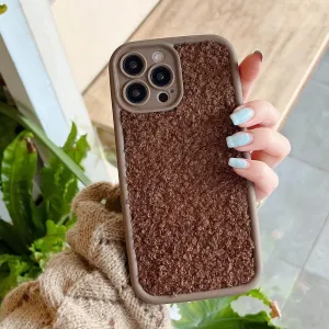 Cute Fluffy Phone Case for iPhone 11 14 12 15 Pro Max 13 XS XR 7 8 Plus SE 2020 Plush Solid Color Cover Soft Plush,Brown,for iPhone 12Pro max