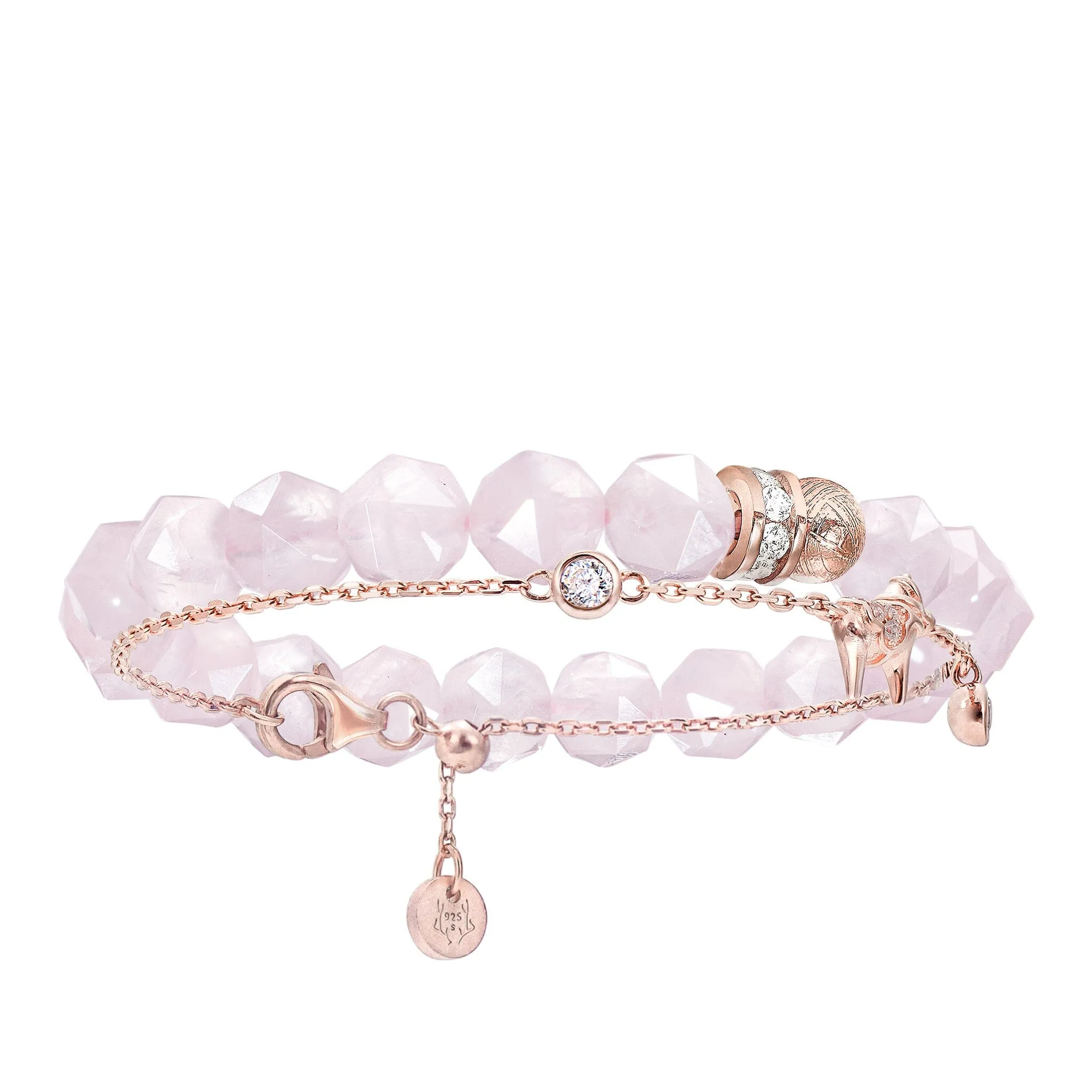 Dala Horse Rose Quartz & Meteorite Stacked Bracelet